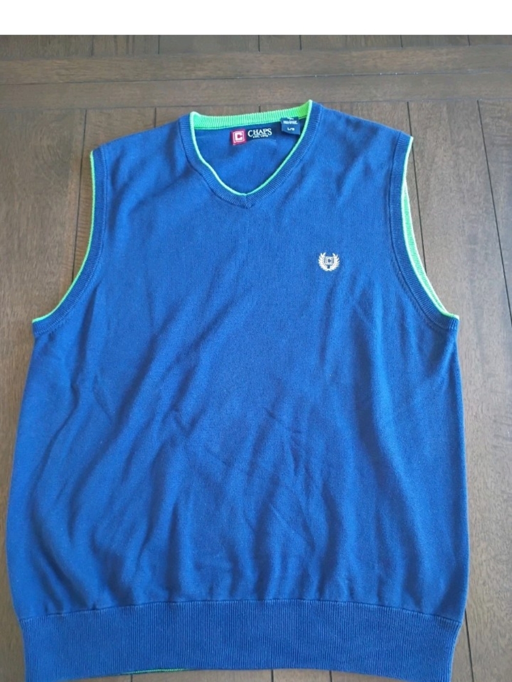Chaps Men's Royal Blue V-Neck Sweater Vest with Lime Trim